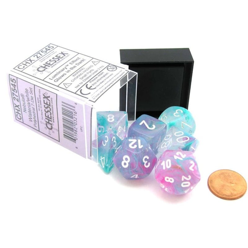 Nebula Luminary Wisteria/White Polyhedral 7-die Set CHESSEX
