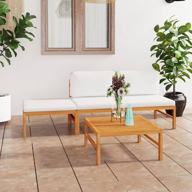 Σετ Σαλόνι Κήπου Vidaxl 4 Τεμαχίων Με Κρεμ Μαξιλάρια Από Μασίφ Ξύλο Teak