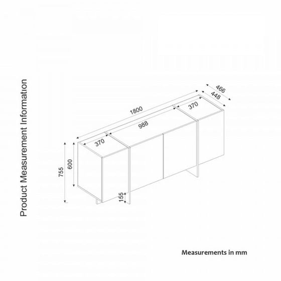 Μπουφές 24Mall Verona από Μοριοσανίδα 180x46.6x75.5 cm - Μαύρος image 3