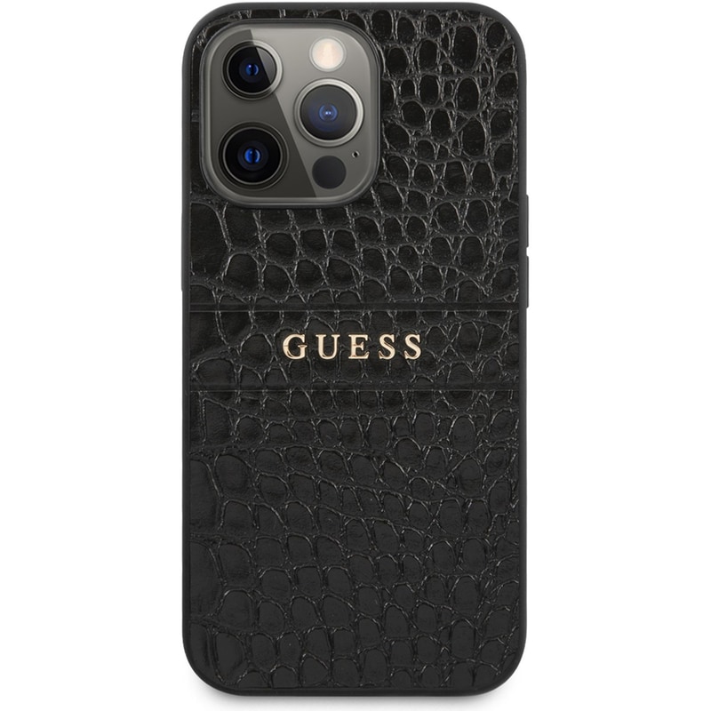 GUESS Guess Quot;croco Collection Quot; Hot Stamp Lines Θήκη Προστασίας Από Δερματίνη Με Μεταλλικό Λογότυπο – Iphone 13 Pro (μαύρο)