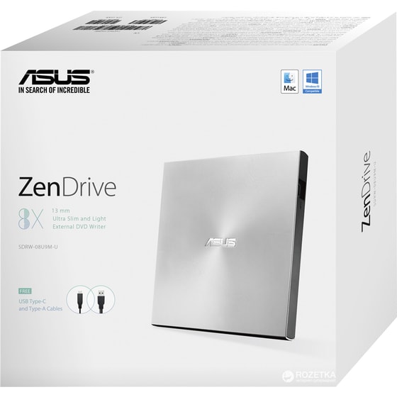 Εξωτερική Οπτική Μονάδα DVD-RW Asus SDRW-08U9M-U ZD - Silver image 1