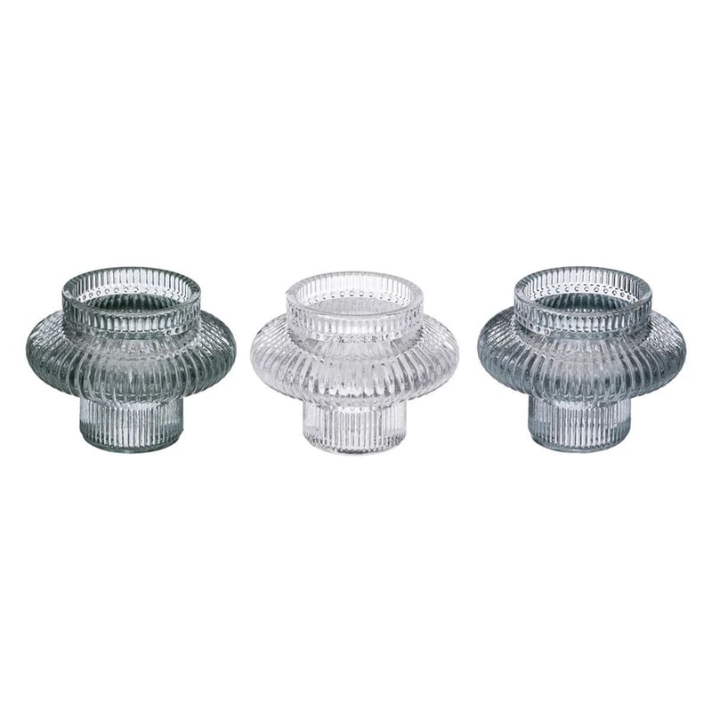 Σετ Κηροπήγια Spitishop A-s Candle Holder 189169b Γυάλινο 8x6cm 3 Τμχ - Γκρι/Μπλε SPITISHOP