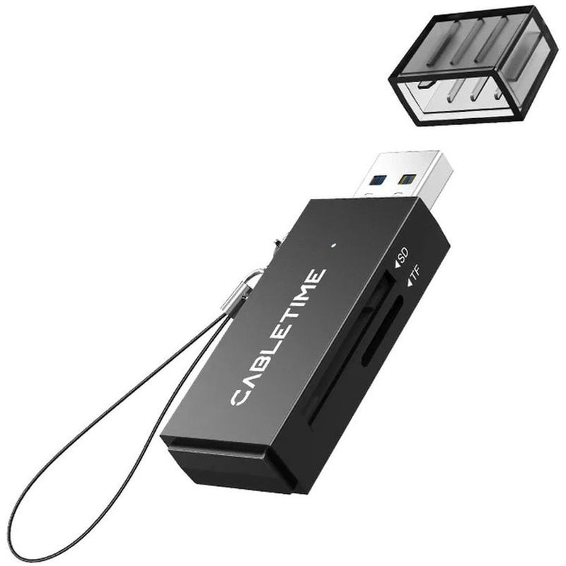 CABLETIME Card reader Cabletime CT-ASD3-PB USB 3.0 με 2 θύρες - Μαύρο