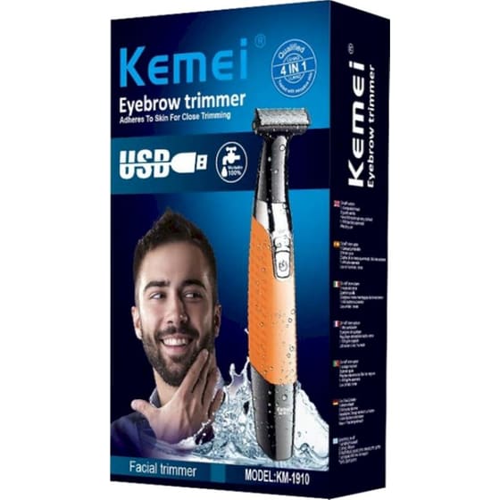 Ξυριστική Μηχανή KEMEI KM-1910 με 4 Χτενάκια Αδιάβροχη - Πορτοκαλί/ Μαύρο image 3