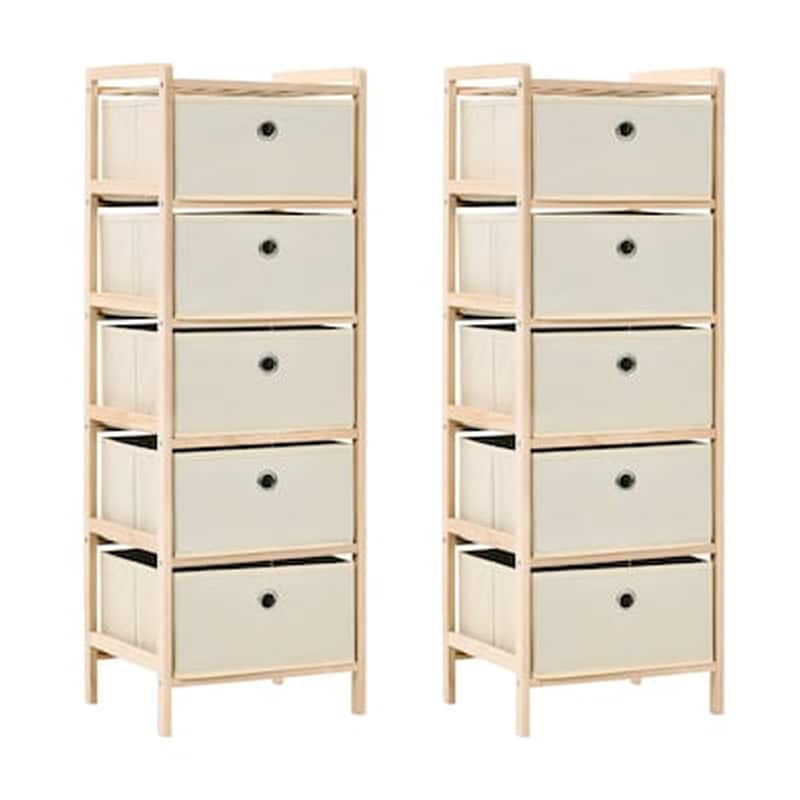 VIDAXL Vidaxl Συρταριέρες Με 5 Καλάθια 2 Τεμ. Μπεζ Από Ξύλο Κέδρου / Ύφασμα