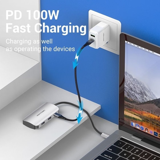Vention Hub 3 Θυρών USB 3.0 με σύνδεση USB-C - Ασημί image 2