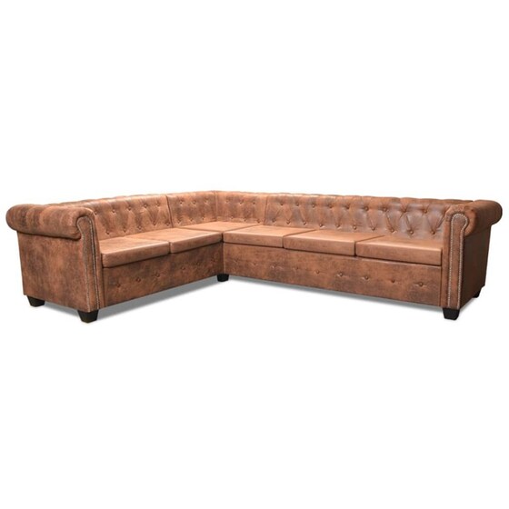 Γωνιακός Εξαθέσιος Καναπές VidaXL Chesterfield 260x205cm - Καφέ image 2