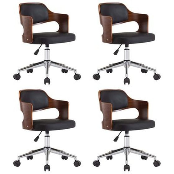 Καρέκλες Τραπεζαρίας Vidaxl Περιστρεφόμενες Ξύλο/Συνθετικό Δέρμα 4 Τμχ - Μαύρες image 0