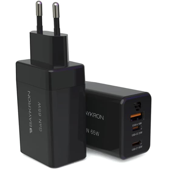 Φορτιστής Πρίζας Baykron USB-A / 2x USB-C 65W - Μαύρο image 4