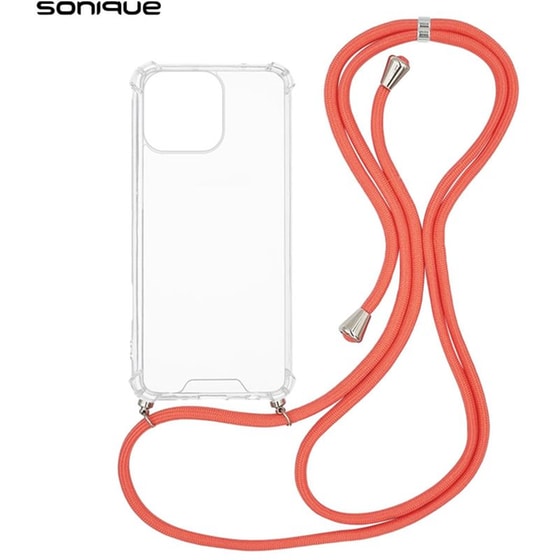 Θήκη Apple iPhone 16 Pro Max - Sonique Armor Clear Θήκη Σιλικόνης με Κορδόνι - Κοραλλί image 0