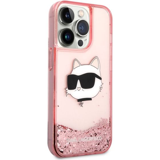 Θήκη Karl Lagerfeld iPhone 14 Pro Max - Karl Lagerfeld Choupette's Head Nft Liquid Glitter Case - Ροζ image 2