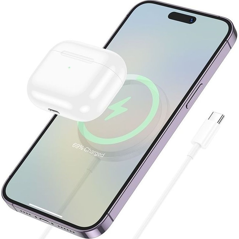 HOCO Ασύρματος Φορτιστής Hoco CW52 Enjoy Magnetic MagSafe 15W Με Καλώδιο USB-C 1m - Λευκό