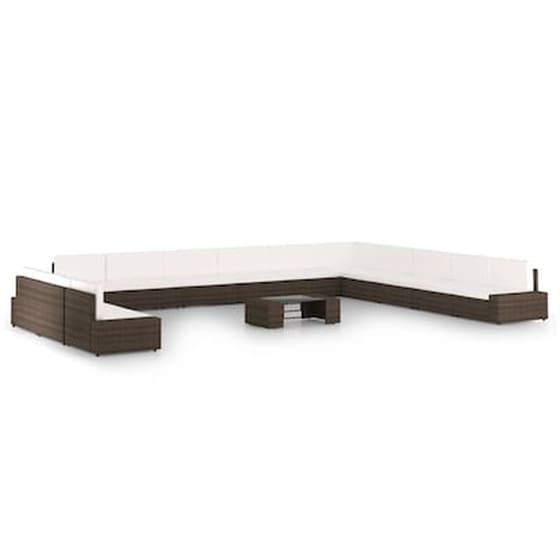 Vidaxl Σαλόνι Κήπου 14 Τεμαχίων Καφέ Από Συνθετικό Ρατάν Με Μαξιλάρια image 0