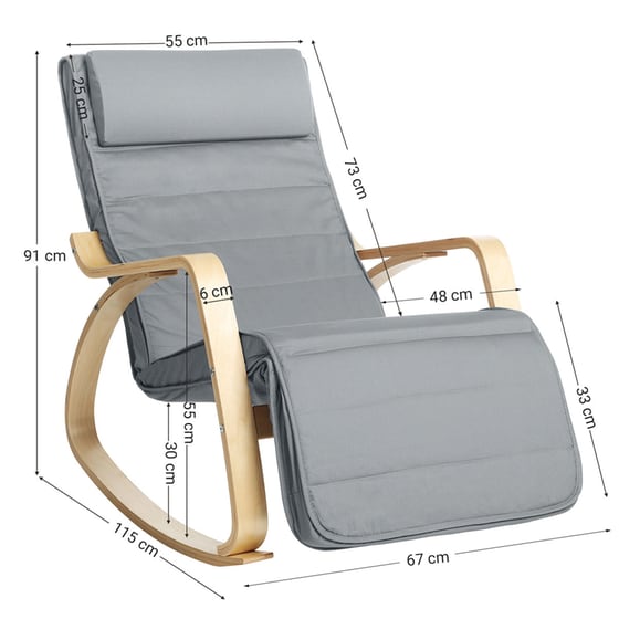 Κουνιστή Πολυθρόνα Relax Songmics 67x125x91 cm - Γκρι image 6
