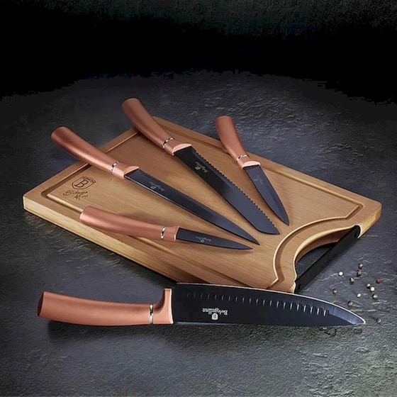 Σετ Μαχαίρια Berlinger Haus Metallic Line Rose Gold από Ανοξείδωτο Ατσάλι με Επιφάνεια Κοπής από Μπαμπού 5 Τμχ image 2