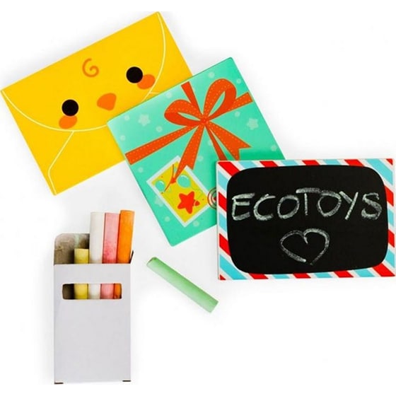 Ξύλινο Παιδικό Ecotoys  2623 Γραμματοκιβώτιο Με Μαυροπίνακα, Κιμωλίες & Καρτ Ποστάλ - 18.5x12x24 cm image 3