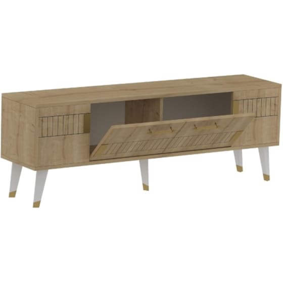 Έπιπλο Τηλεόρασης 24Mall Moda από Μοριοσανίδα 150x35x53.2 cm - Μπεζ/Χρυσό image 0
