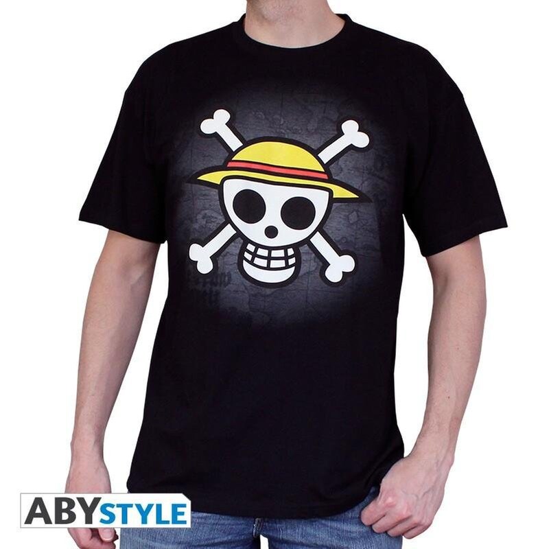 ABYSTYLE T-shirt Abystyle One Piece Straw Hat Skull With Map - Μαύρο