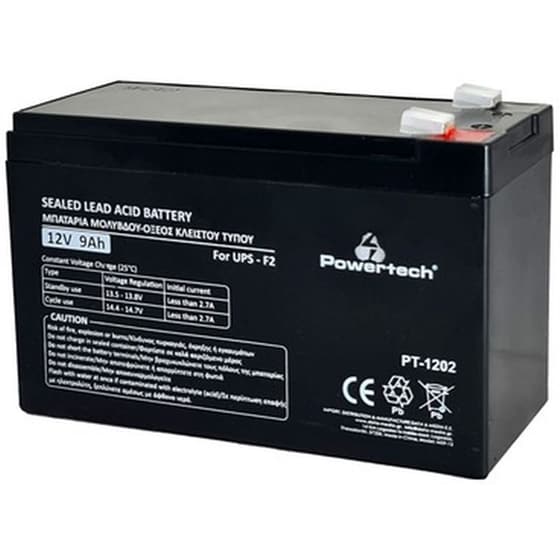 Μπαταρία Powertech Μολύβδου PT-1202 για UPS, 12V 9Ah F2 Μαύρο image 0