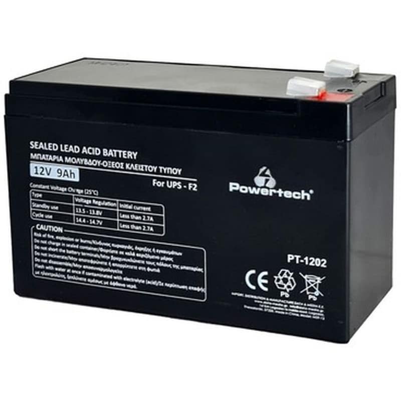Μπαταρία Powertech Μολύβδου PT-1202 για UPS, 12V 9Ah F2 Μαύρο