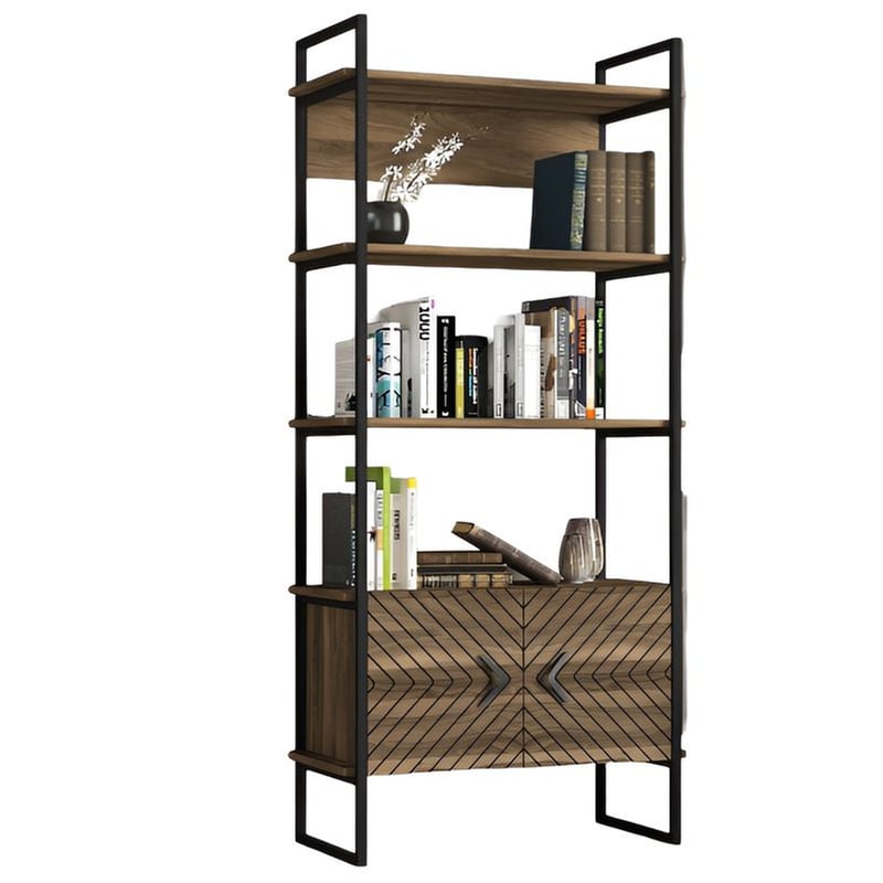 Βιβλιοθήκη 24Mall Trentuno από Μοριοσανίδα/Μέταλλο 90x39x180 cm - Μαύρο/Καρυδί