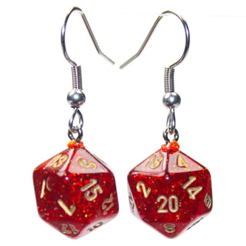 CHESSEX Κρεμαστά Σκουλαρίκια Chessex Glitter Ruby Mini-poly D20 - Κόκκινα