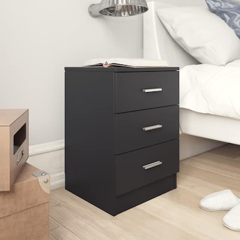 VIDAXL Κομοδίνο Vidaxl Από Μοριοσανίδα 38x35x56 cm - Μαύρο