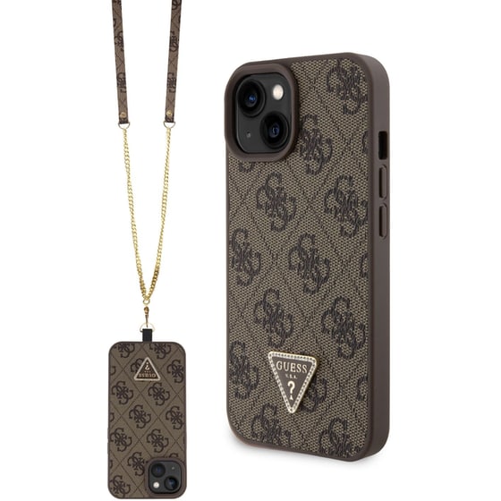 Θήκη Apple iPhone 15 - Guess Triangle Metal Logo Strass Collection Crossbody Case - Καφέ image 0