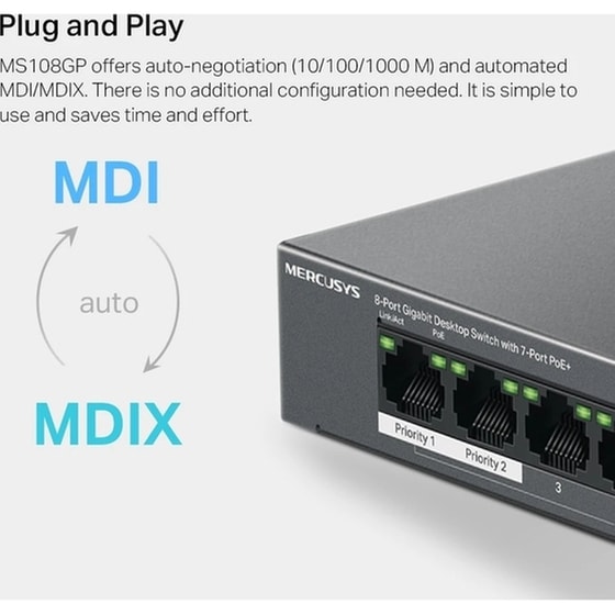 Mercusys MERMS108GP v1 Unmanaged L2 PoE+ Switch με 8 Θύρες Gigabit (1Gbps) Ethernet image 3