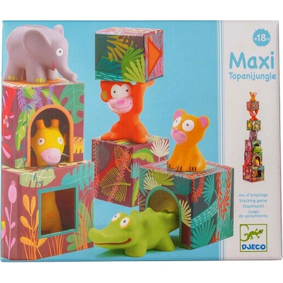 Djeco 5 Κύβοι Στοίβαξης Με 5 Φιγούρες Ζωάκια - Ζούγκλα image 0