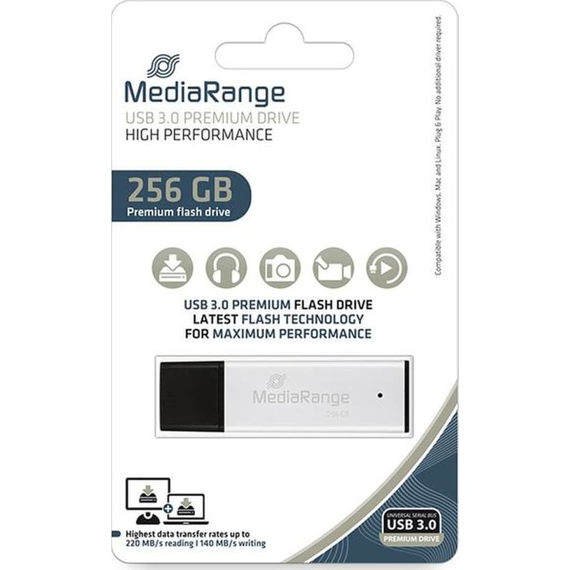 MR SSD AND USB FLASH DRIVES AND MEMORY CARDS MediaRange USB 3.0 High Performance Flash Drive 256GB - Λευκό