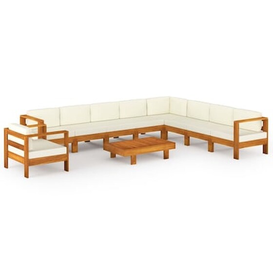 Vidaxl Σαλόνι Κήπου 10 Τεμαχίων Από Ξύλο Ακακίας Λευκά Κρεμ Μαξιλάρια image 1