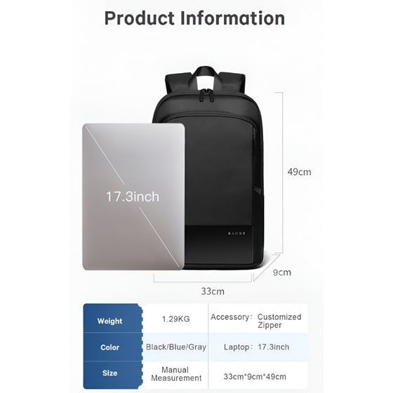 Τσάντα Laptop Bange 77115 Plus 17.3" Αδιάβροχη - Μαύρο image 8