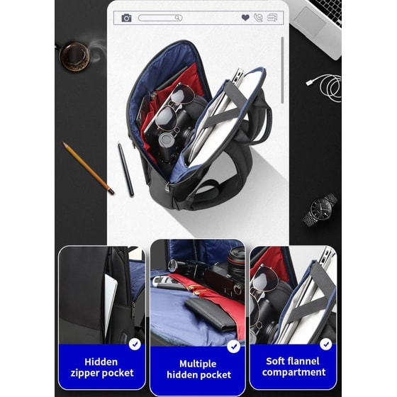Τσάντα Laptop Bopai 61-85011 17" Αδιάβροχη - Μαύρο image 2