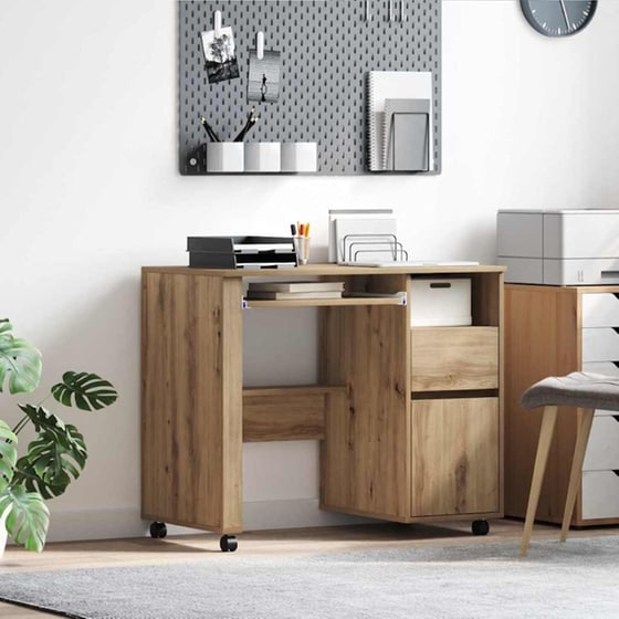 Γραφείο VidaXL με Ρόδες από Επεξεργασμένο Ξύλο - Artisan Δρυς image 1