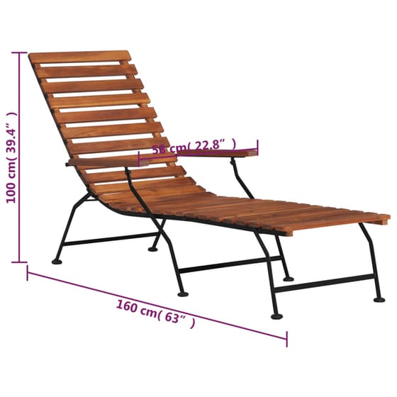 Ξαπλώστρα VidaXL από Μασίφ Ξύλο Ακακίας 58x160x100 cm - Καφέ/Μαύρη image 5