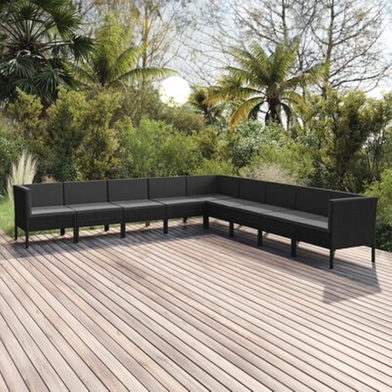 Vidaxl Σαλόνι Κήπου Σετ 9 Τεμαχίων Μαύρο Συνθετικό Ρατάν Με Μαξιλάρια