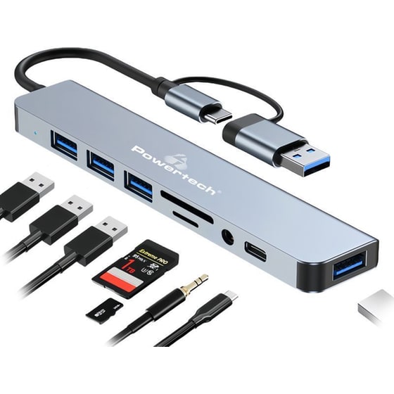 Powertech Docking Station Ptr-0151, 8 Θυρών, Usb And Usb-c Σύνδεση, Γκρι image 1