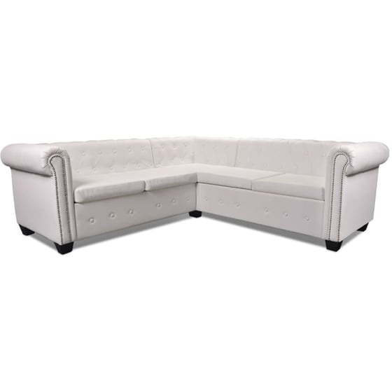 Γωνιακός Πενταθέσιος Καναπές VidaXL Chesterfield 205x205cm - Λευκό image 3