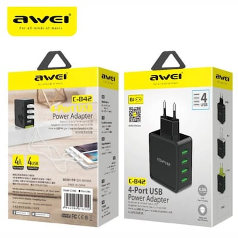 Φορτιστής Πρίζας Awei C-842 4x Usb 4A - Black OEM