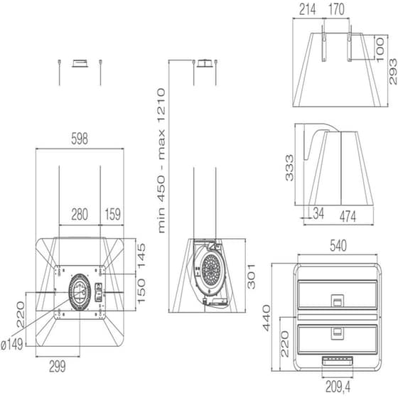 ELICA IKONA LIGHT ΜΑΤ BL/F/60 Μαύρο Απορροφητήρας Νησίδα image 5