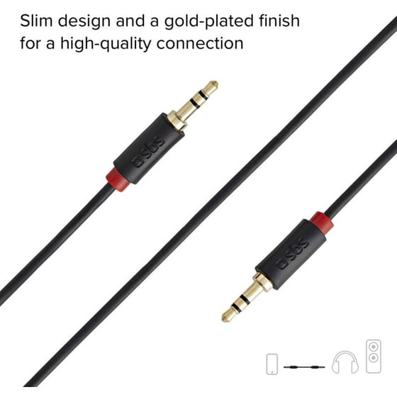 Καλώδιο Audio Stereo SBS Flat 1M  M/M 3.5mm Jack - Μαύρο image 1