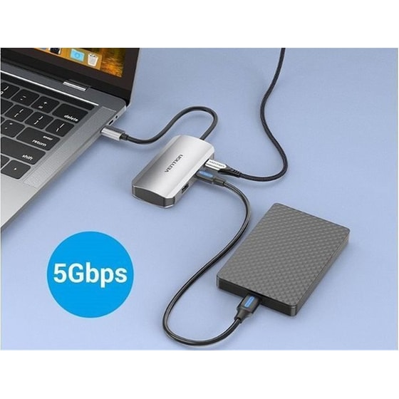 Vention Hub 3 Θυρών USB 3.0 με σύνδεση USB-C - Ασημί image 2