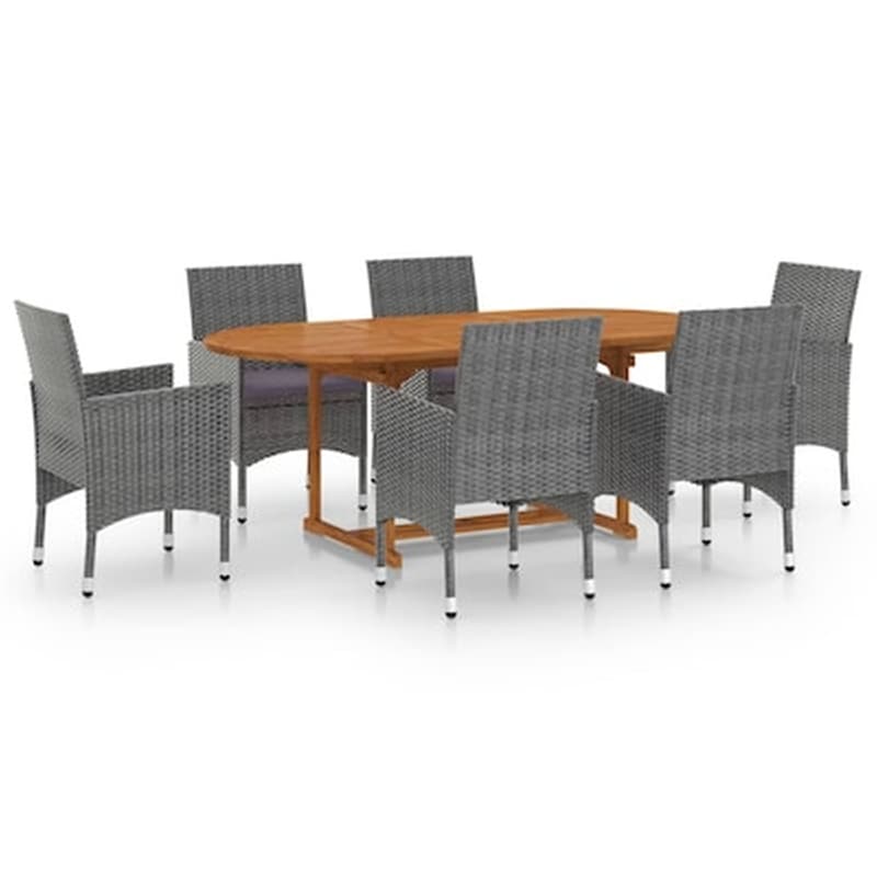 Vidaxl Σετ Τραπεζαρίας Κήπου 7 Τεμαχίων Γκρι Από Συνθετικό Ρατάν VIDAXL