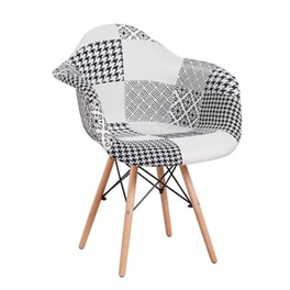 Καρέκλα Esmarket Falkon Patchwork από Ύφασμα/Ξύλο 62x59x82cm - Λευκό/Μαύρο