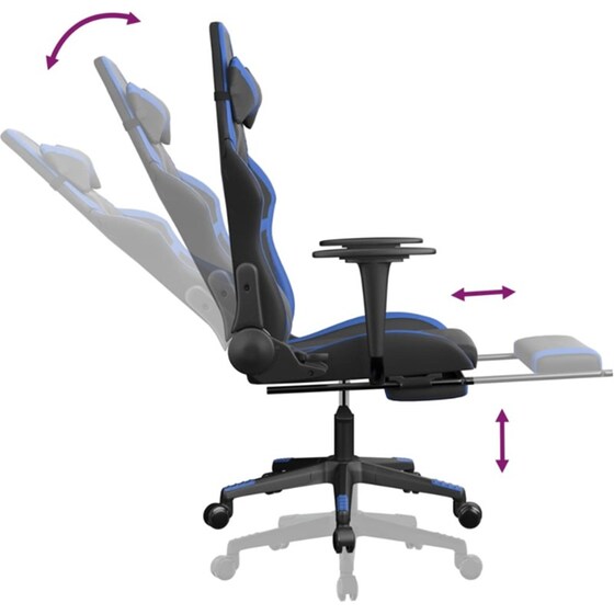 Καρέκλα Gaming VIDAXL 3143676 με Υποπόδιο από Τεχνητό Δέρμα - Μαύρο / Μπλε image 4