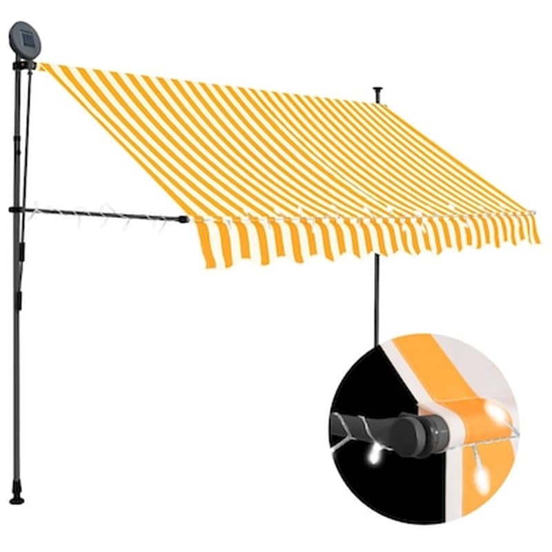 Τέντα Vidaxl Συρόμενη Χειροκίνητη με LED 250cm - Λευκό/Πορτοκαλί