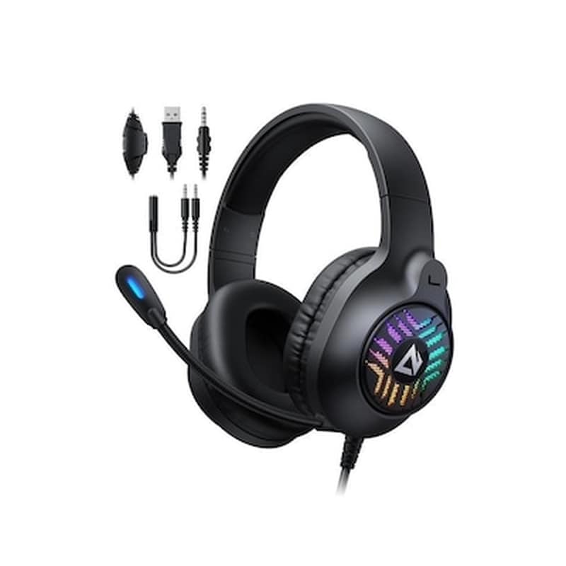 AUKEY Aukey GH-X1 Gaming Ενσύρματα Ακουστικά 3.5mm με RGB Φωτισμό Μαύρα