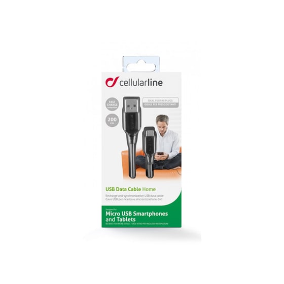 Καλώδιο δεδομένων Cellular Line Usb to Micro Usb 2m - Black image 1