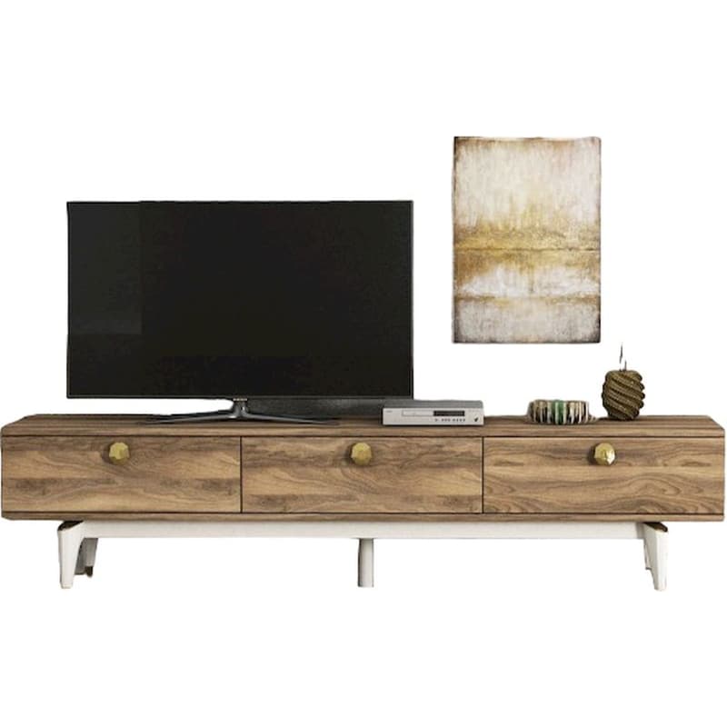 24MALL Έπιπλο Τηλεόρασης Vince από Μοριοσανίδα 180x29.5x43.1cm - Λευκό/Καρυδί